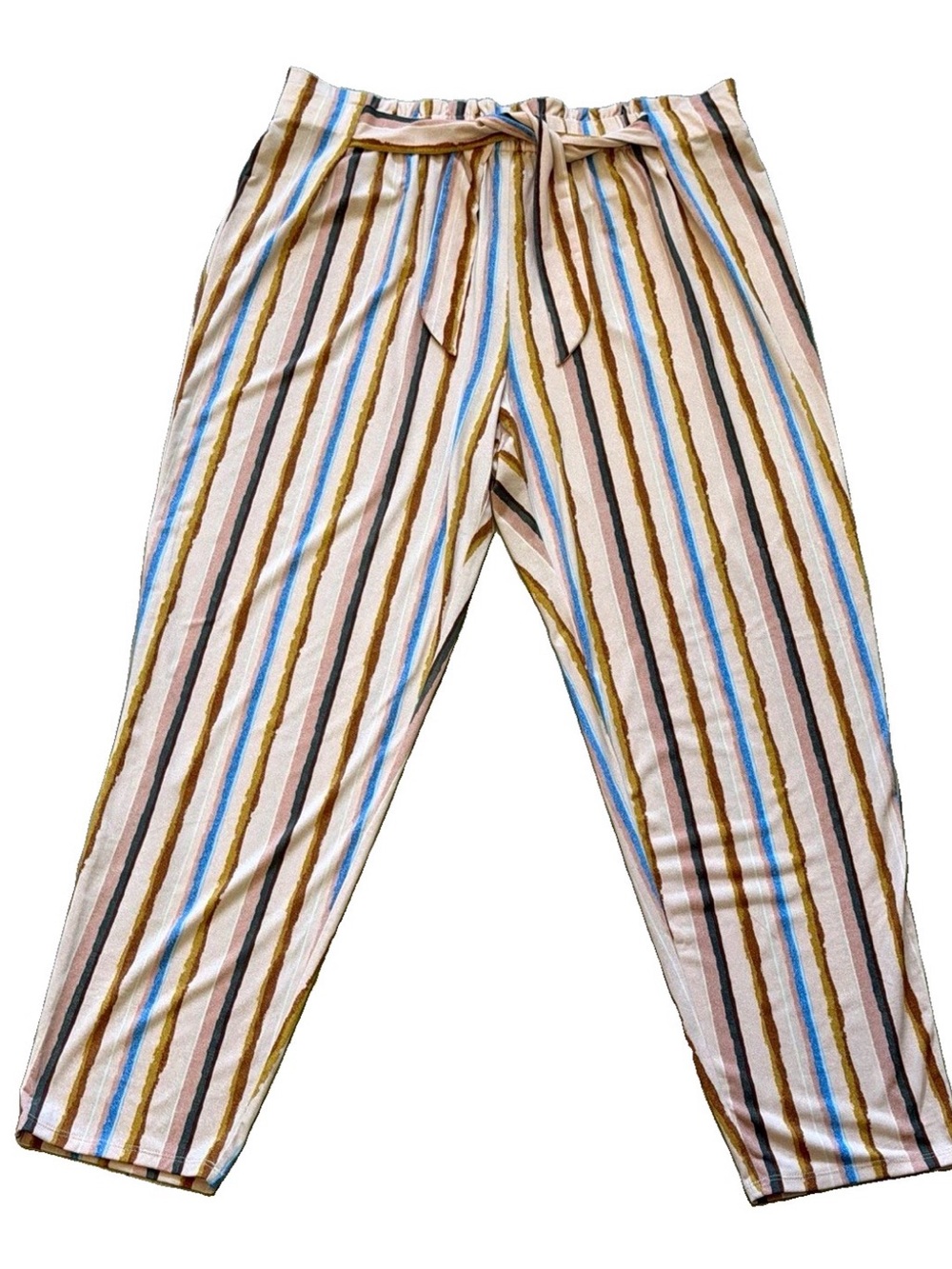 BCBGeneration Striped Tie-Waist Casual Pants - Pink, Blue, Brown